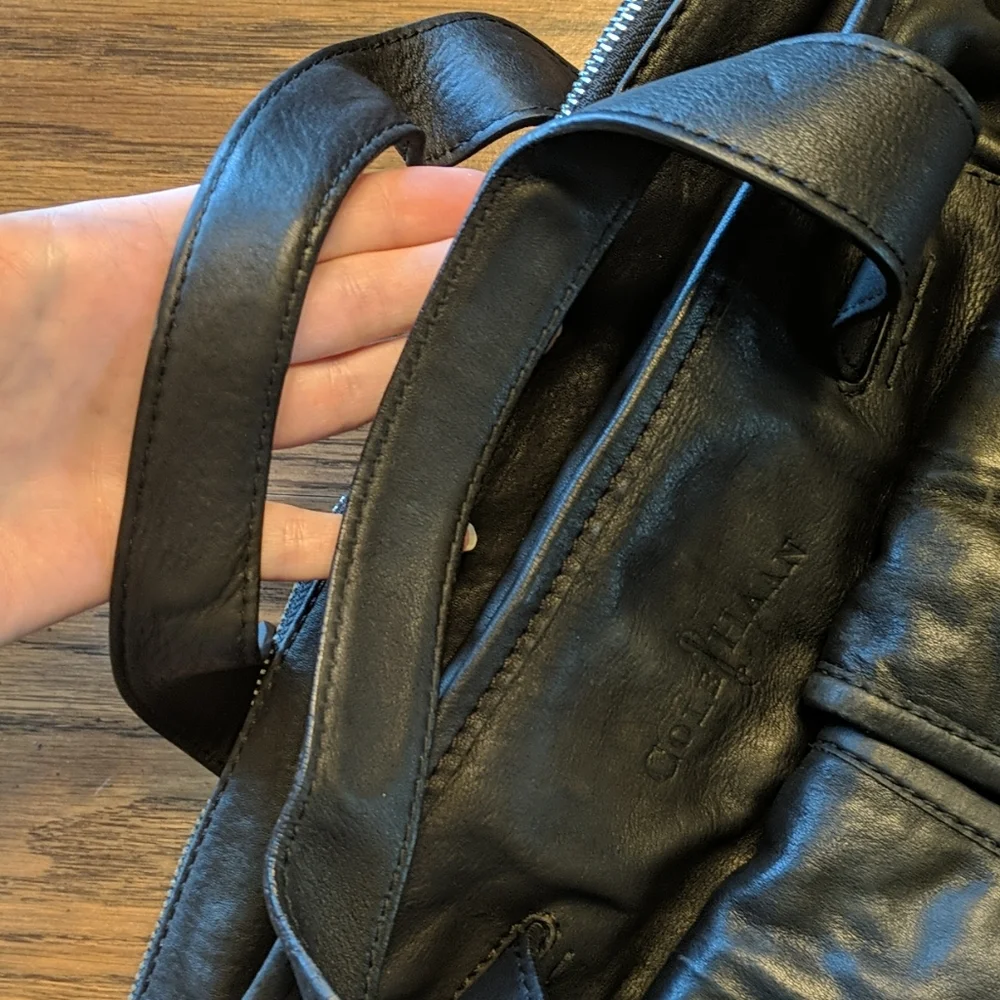 Cole Haan Black Leather Laptop Bag with Shoulder Strap